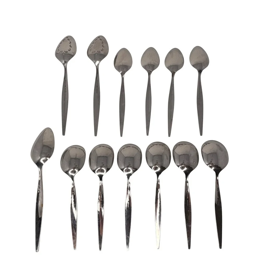 Oneida Community Venetia Stainless Flatware 13 Pc Lot Serving Teaspoons Vintage